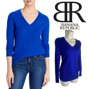 Banana Republic SILK Navy Blue V-Neck Sweater